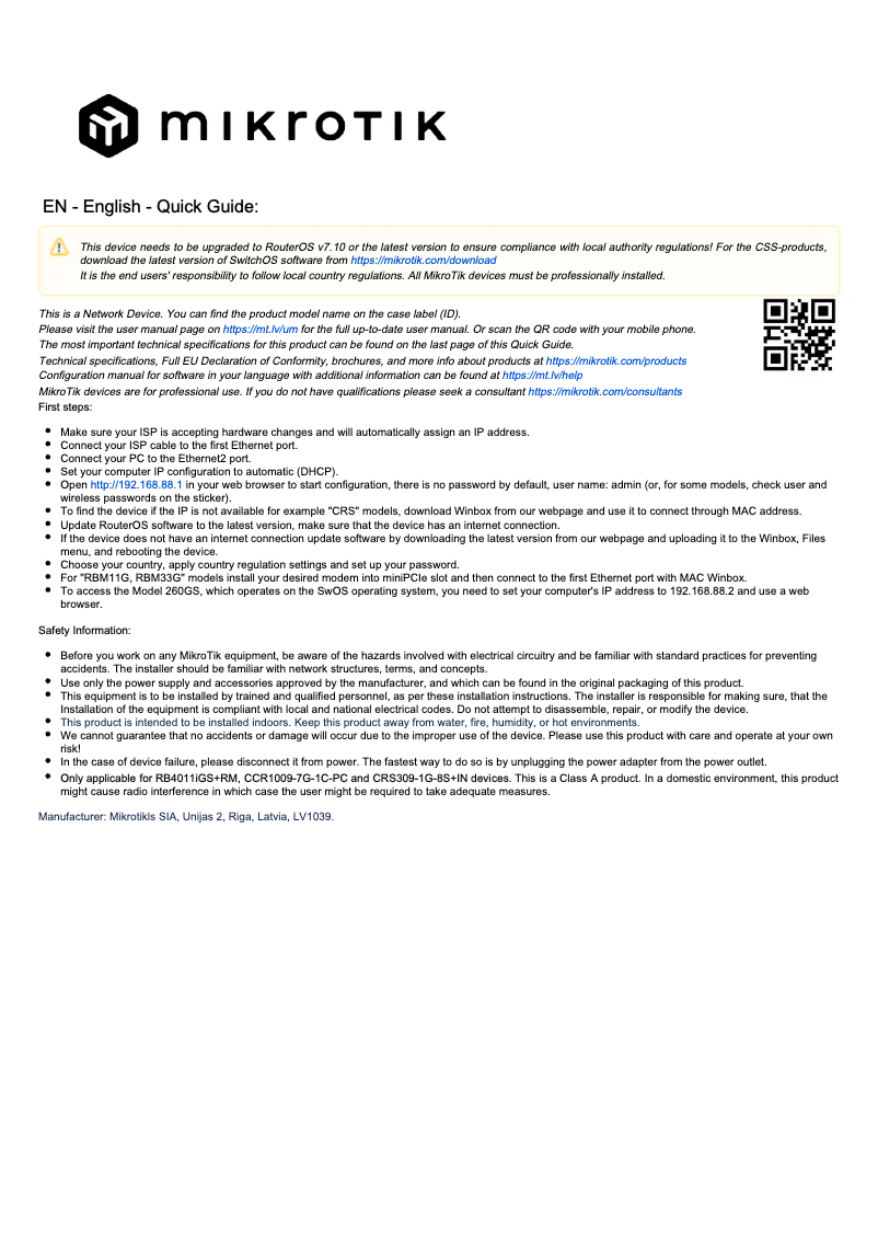 Página 1 del manual Manual de usuario Mikrotik CRS326-24G-2S+RM
