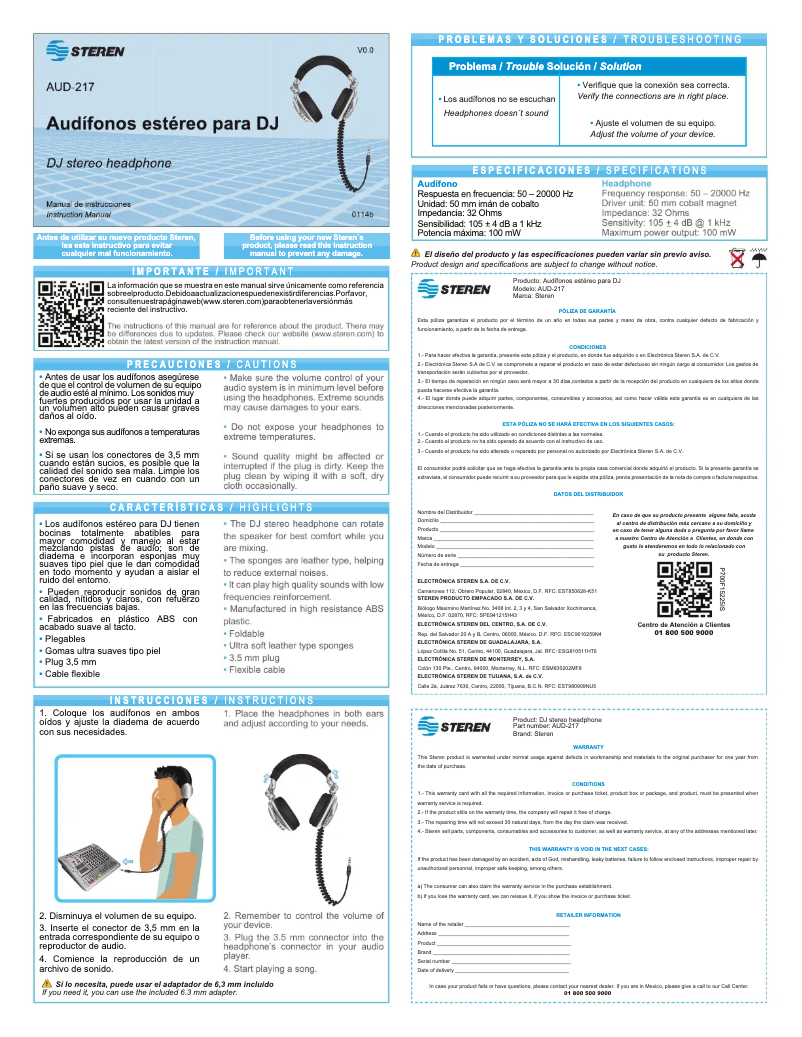 Página nº 1 - Manual de usuario Steren AUD-217