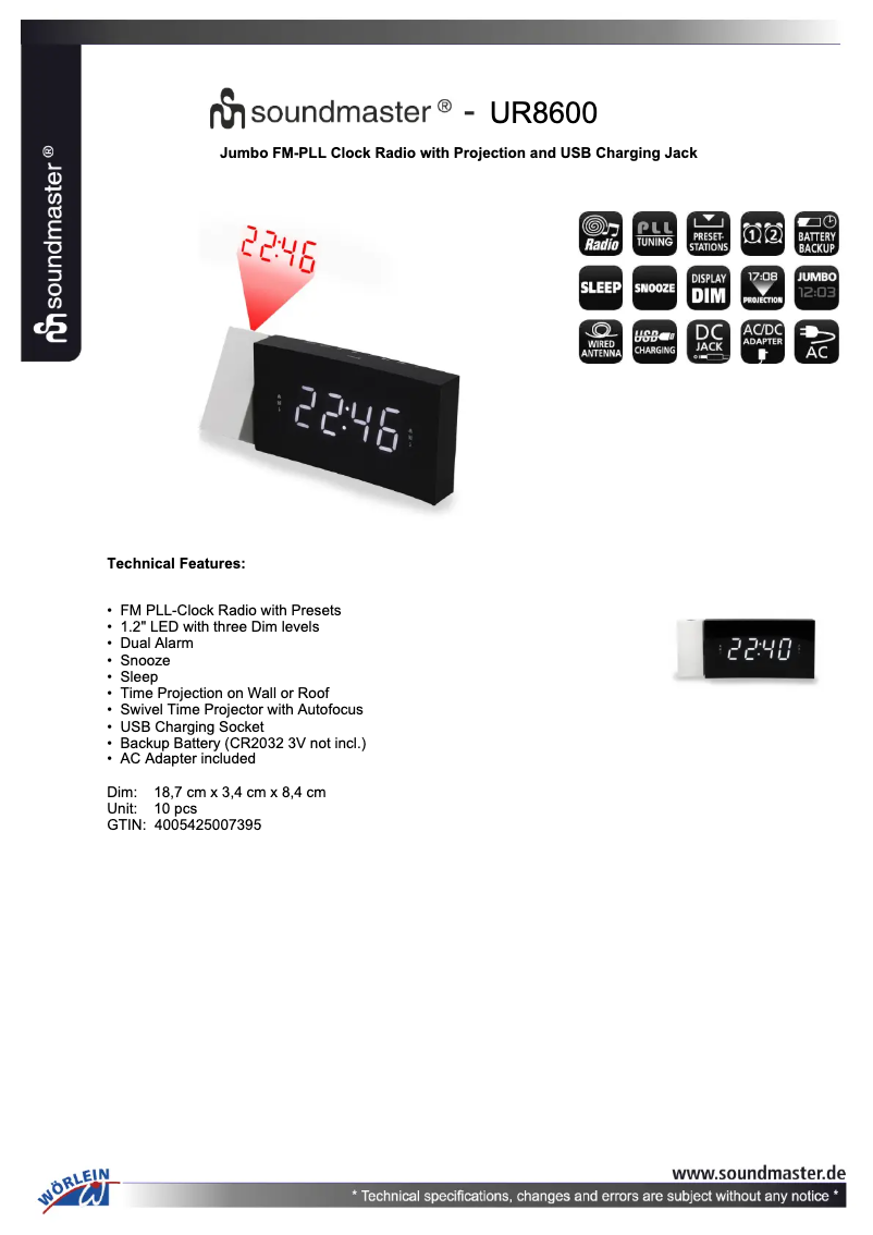 Página nº 1 - Ficha técnica Soundmaster UR8600