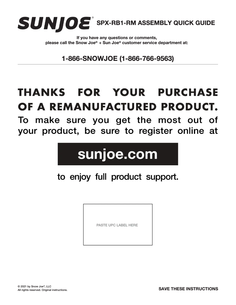 Página 1 del manual Manual de usuario Sun Joe SPX-RB1-RM