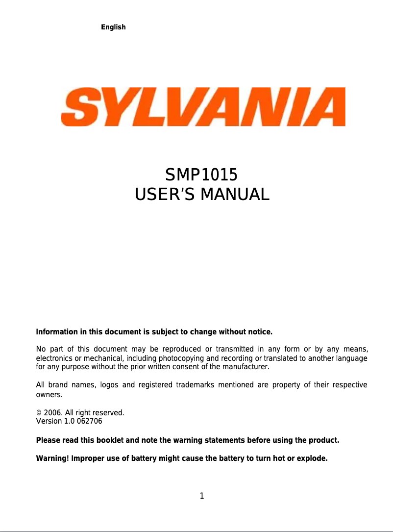 Página 1 del manual Manual de usuario Sylvania SMP1015