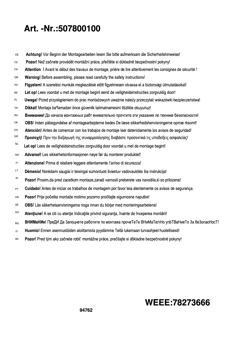 Imagen de la primera página del manual del dispositivo Sweety 507800100