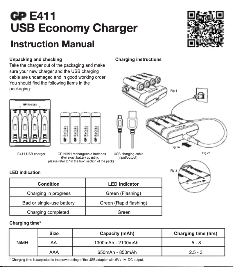 Página 1 del manual Manual de usuario GP Batteries E411