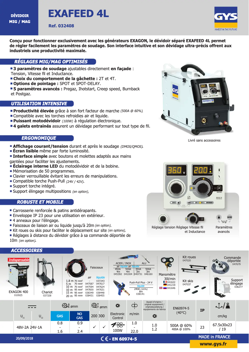 Página 1 del manual Ficha técnica GYS Exafeed 4L