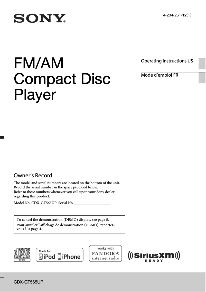 Página nº 1 - Manual de usuario Sony CDX-GT565UP