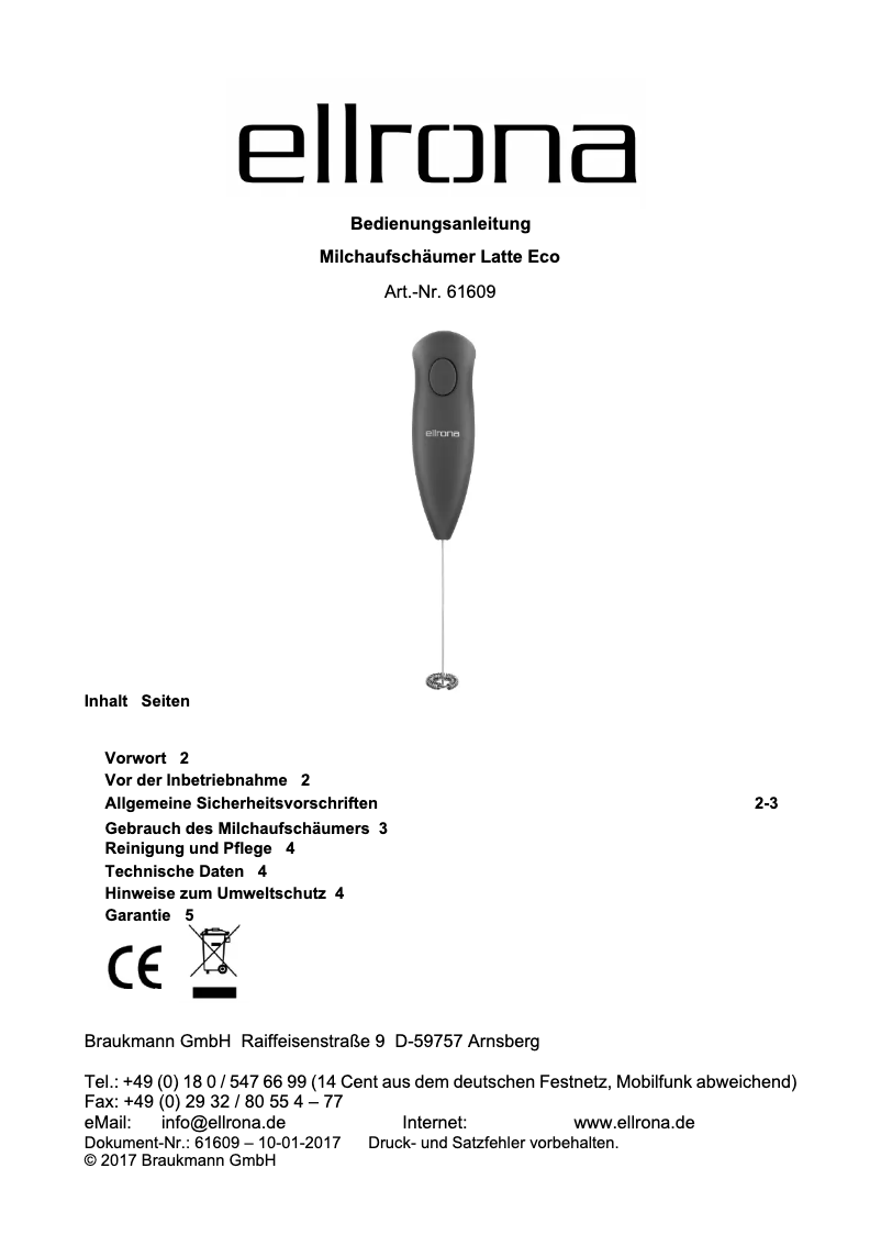 Página 1 del manual Manual de usuario Ellrona Latte Eco 61609