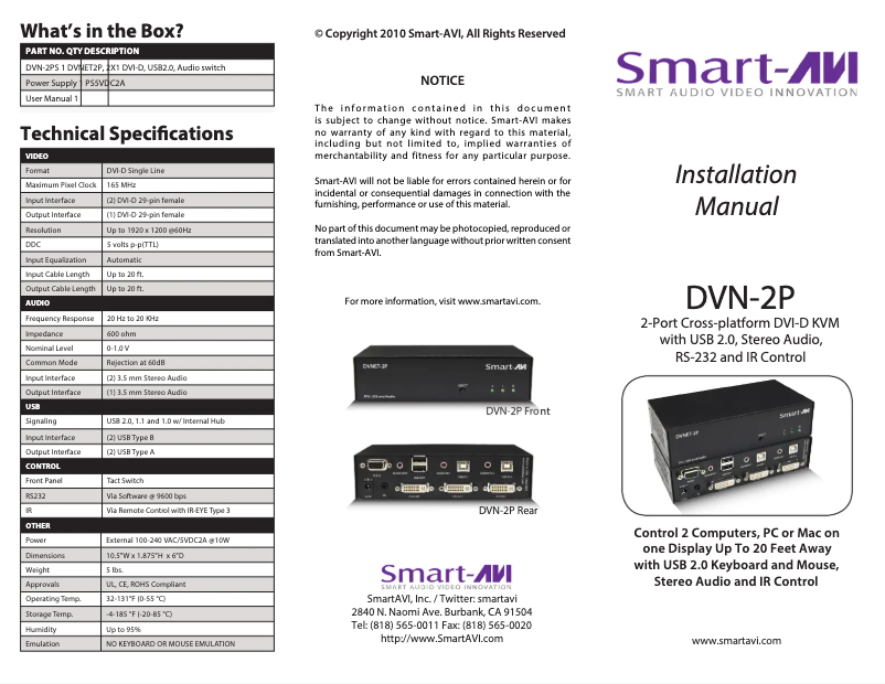 Imagen de la primera página del manual del dispositivo DVN-2PS