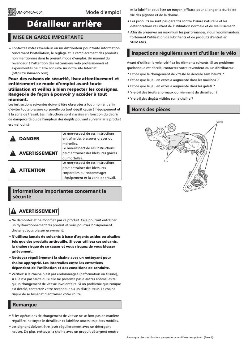 Página nº 1 - Manual de usuario Shimano RD-TZ50-GS