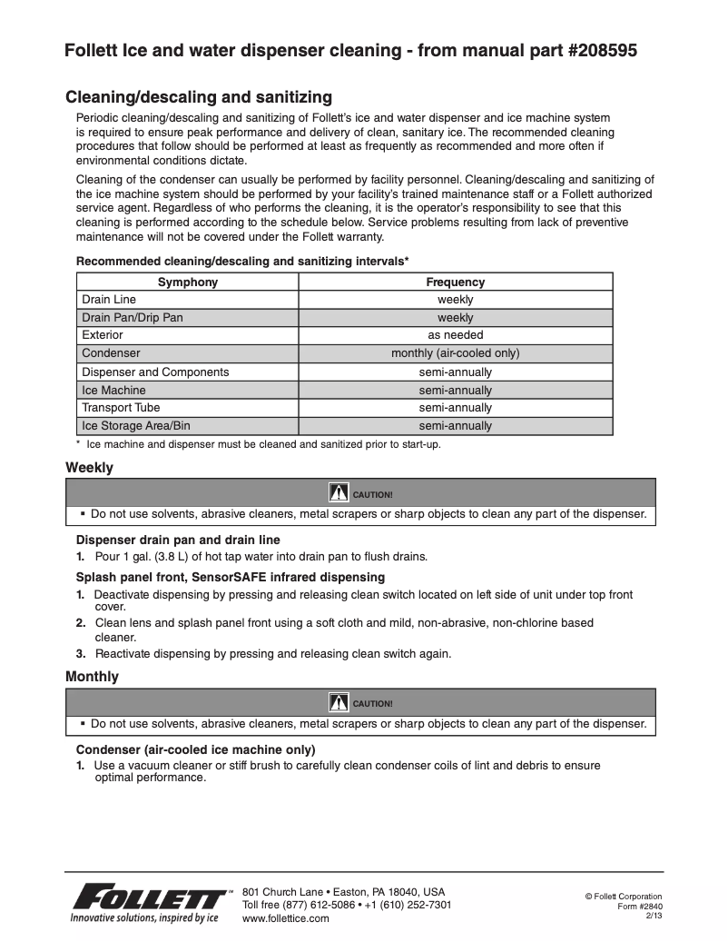 Página 1 del manual Instrucciones / montaje Follett 110CT425A-L