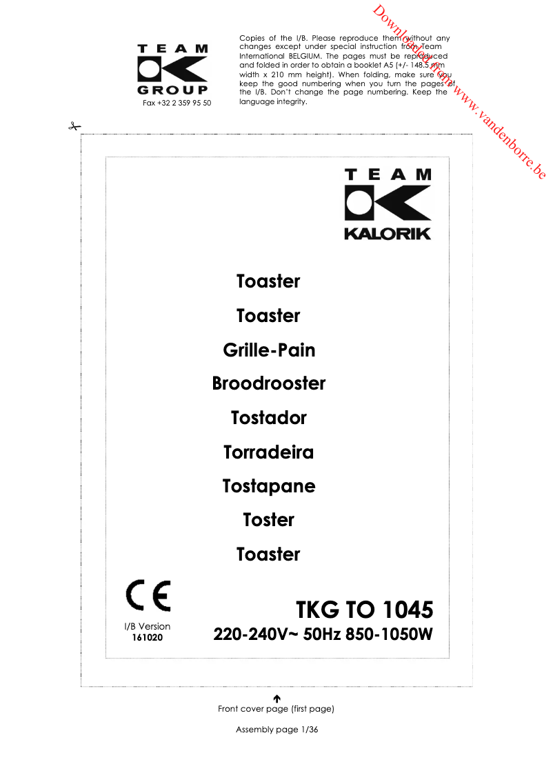 Imagen de la primera página del manual del dispositivo TKG TO 1045 RWD
