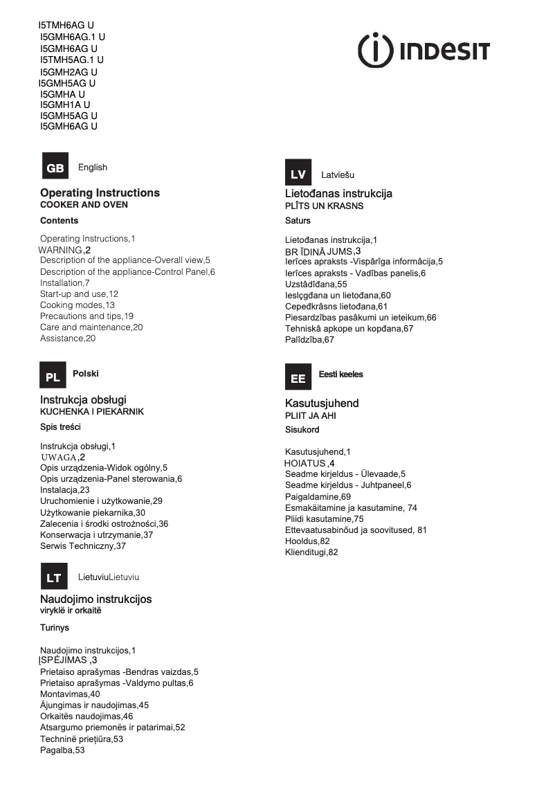 Página 1 del manual Manual de usuario Indesit I5GMH6AG.1 U