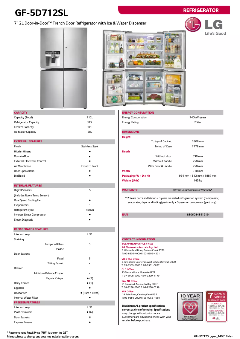 Imagen de la primera página del manual del dispositivo GF-5D712SL