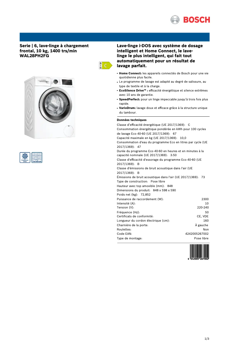 Página 1 del manual Manual de usuario Bosch WAL28PH2FG