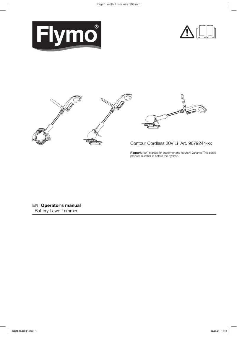 Página 1 del manual Manual de usuario Flymo Contour Cordless 20V Li