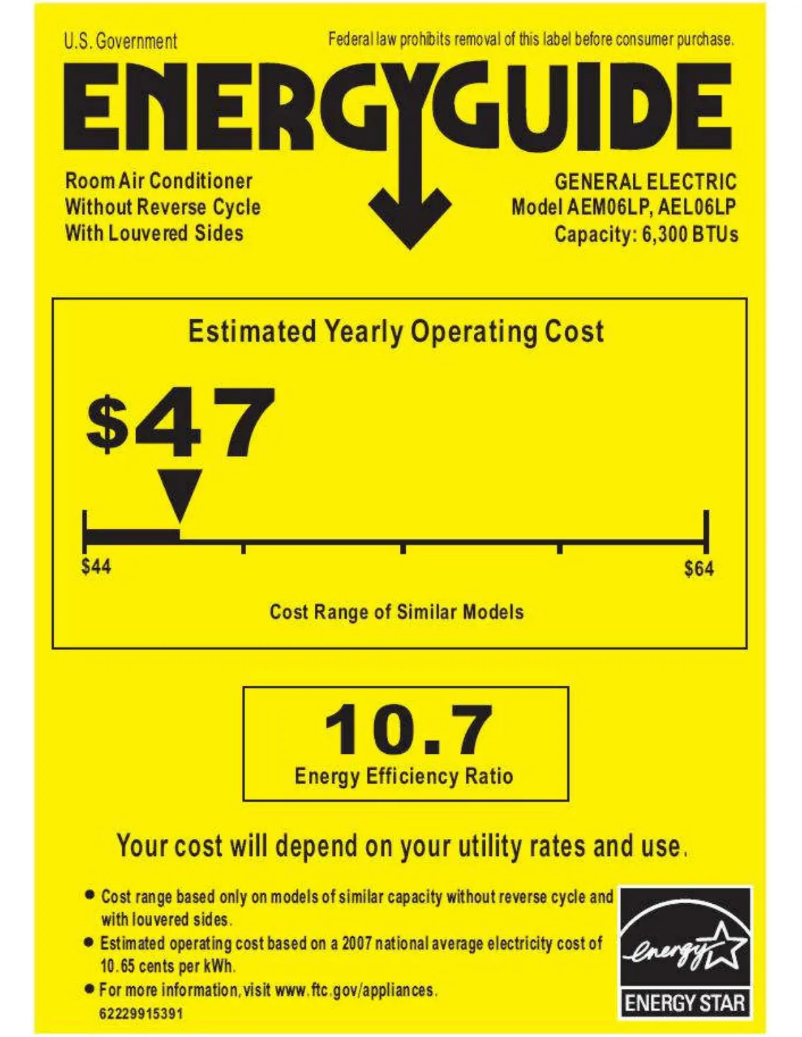 Página 1 del manual Etiqueta energética GE AEL06LP