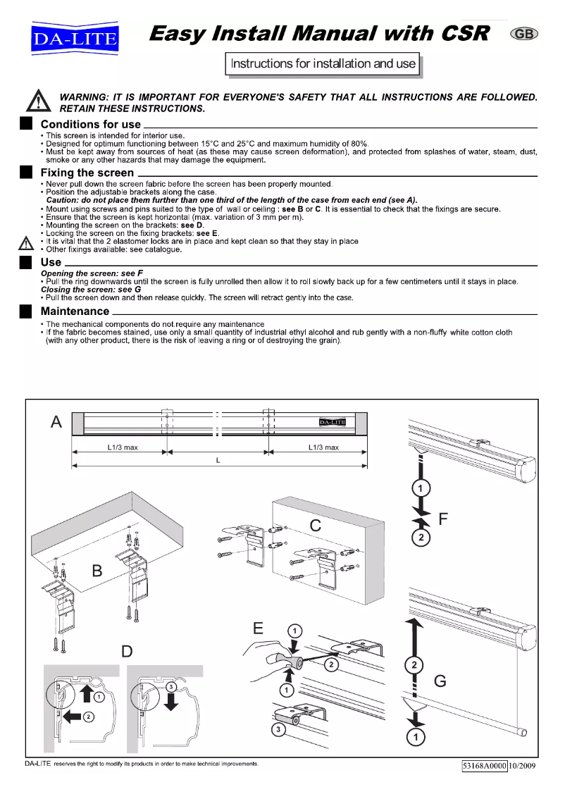 Página 1 del manual Manual de usuario Da-Lite Easy Install Manual