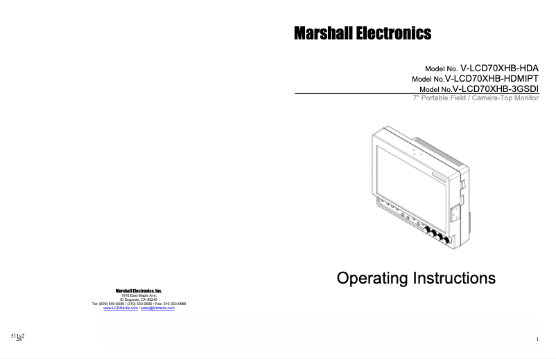Página 1 del manual Manual de usuario Marshall V-LCD70XHB-3GSDI