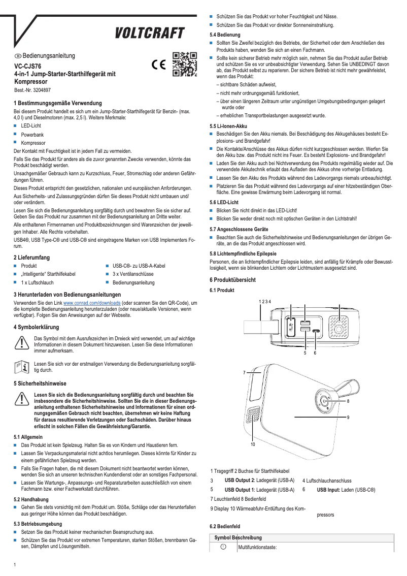 Página 1 del manual Manual de usuario Voltcraft VC-CJS76