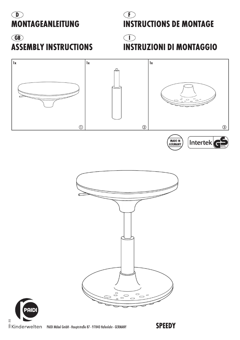 Página 1 del manual Manual de usuario Paidi Speedy