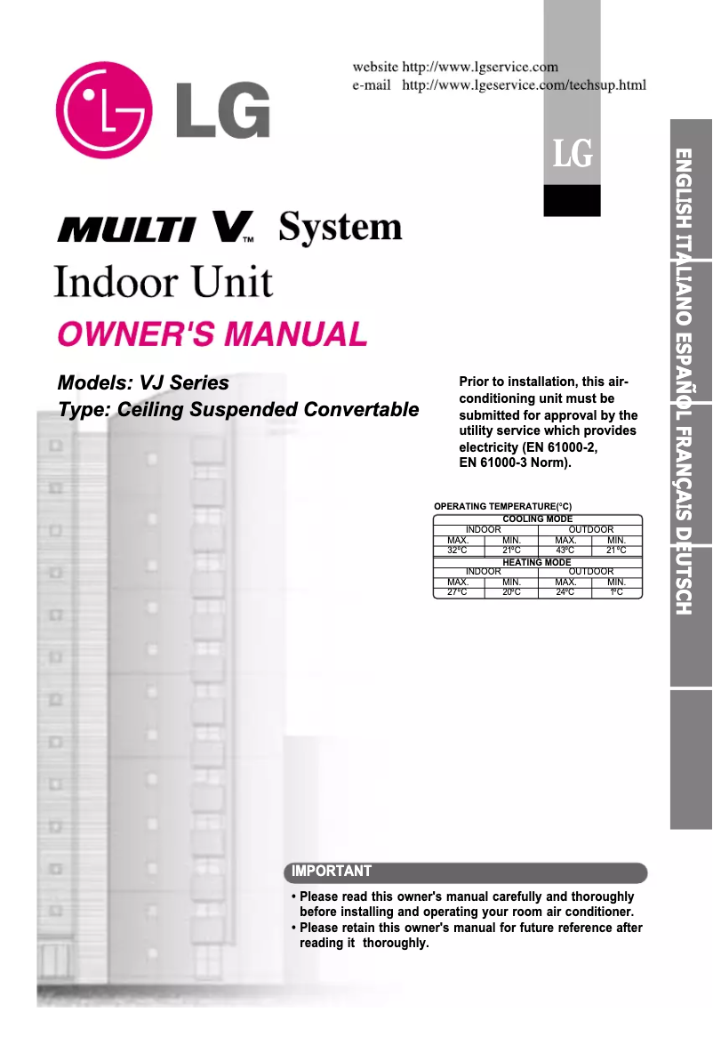 Imagen de la primera página del manual del dispositivo ARNU18GVJA1