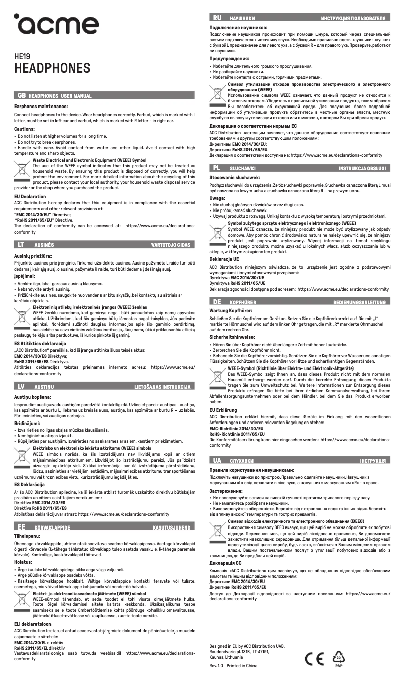 Página 1 del manual Manual de usuario Acme HE19