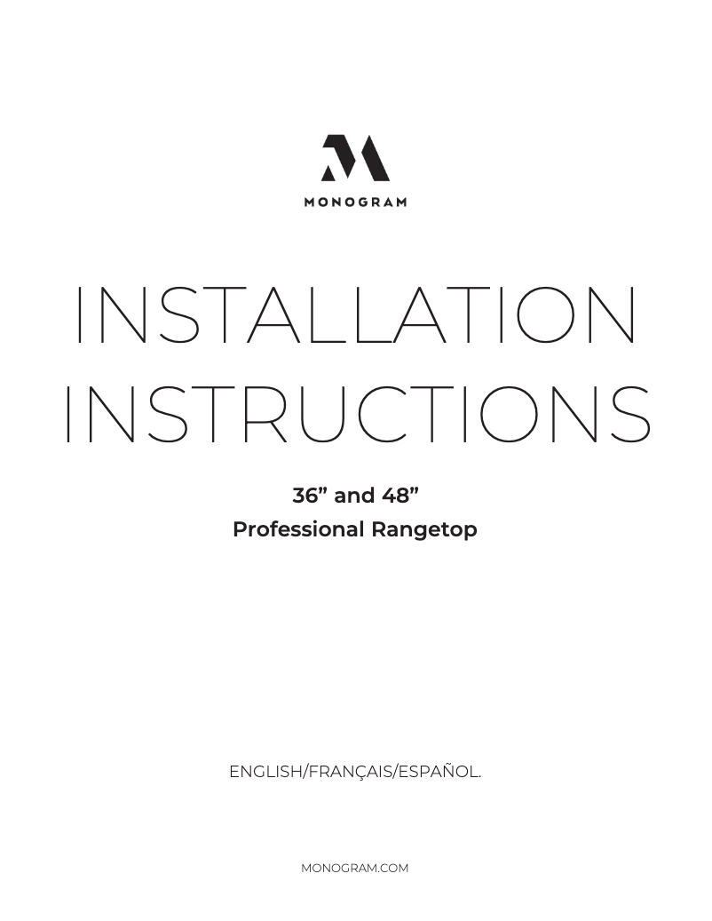 Página nº 1 - Guía de instalación Monogram ZGU364NDTSS
