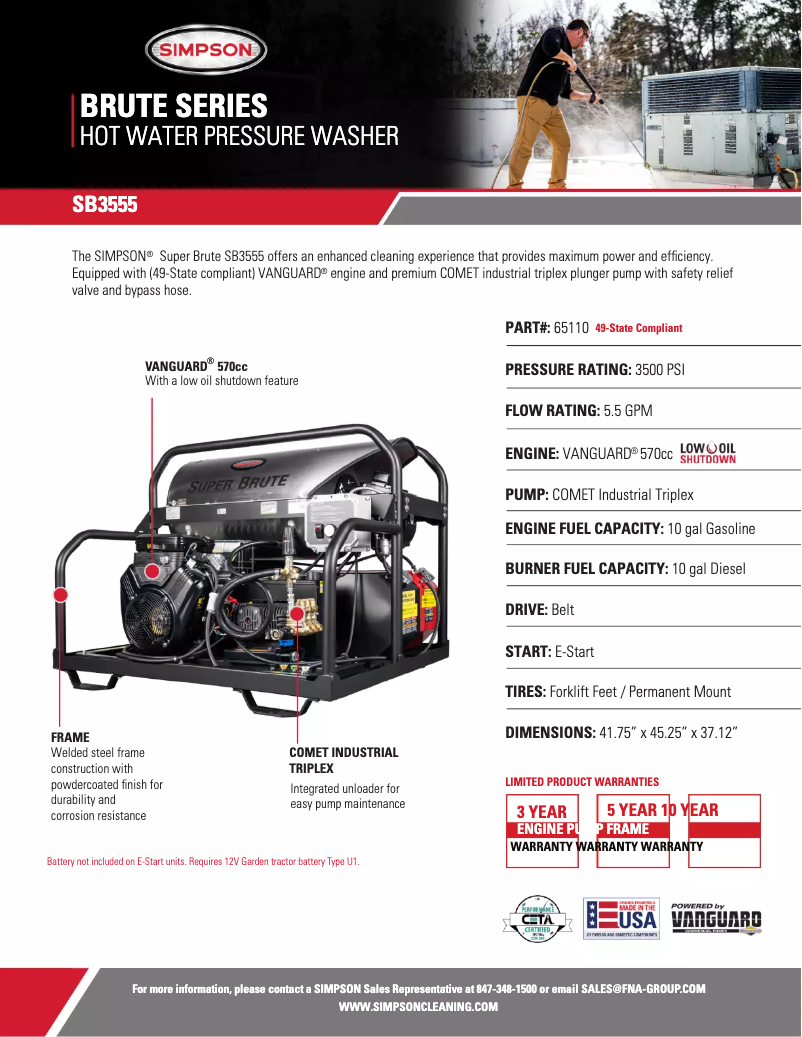 Página 1 del manual Ficha técnica Simpson Super Brute SB3555