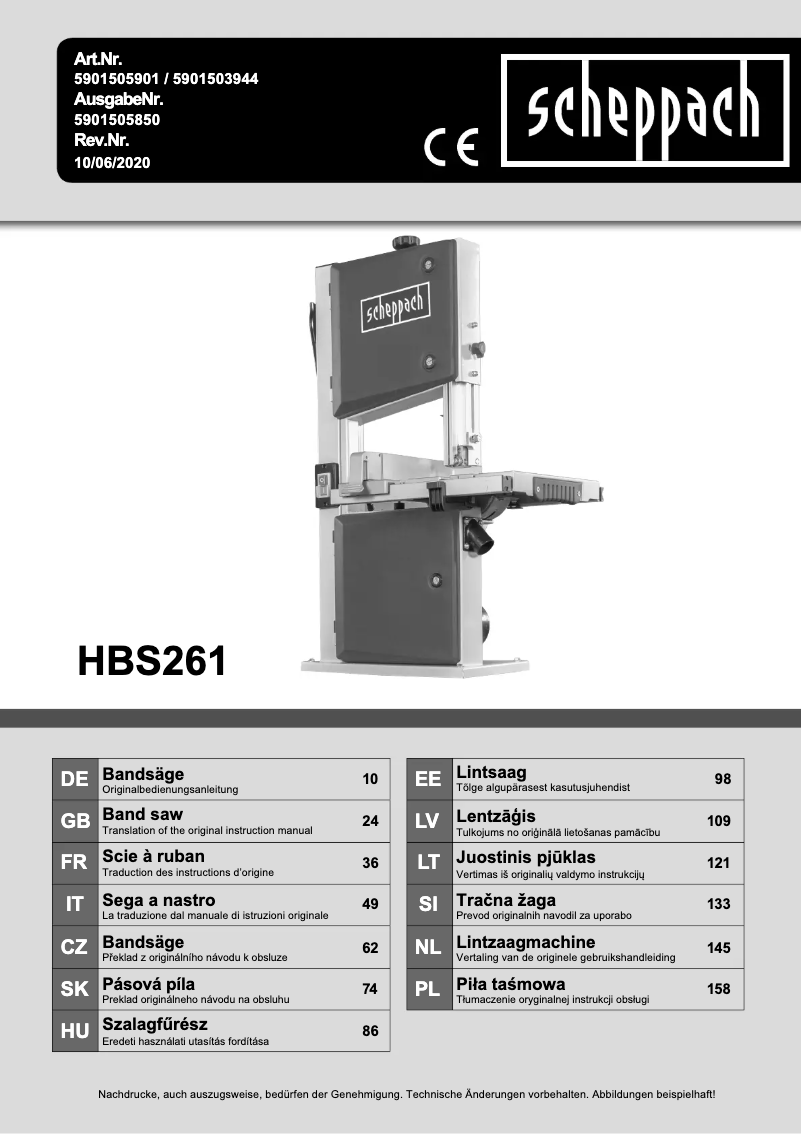 Página nº 1 - Manual de usuario Scheppach HBS261