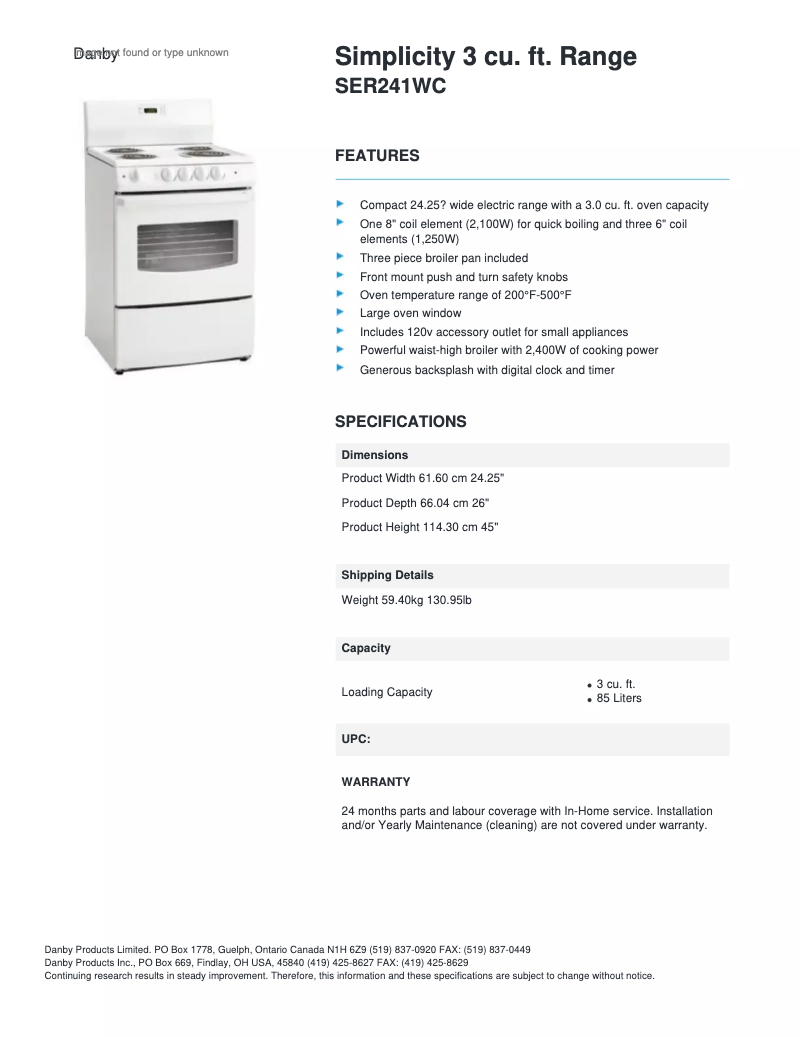 Página nº 1 - Ficha técnica Danby SER241WC