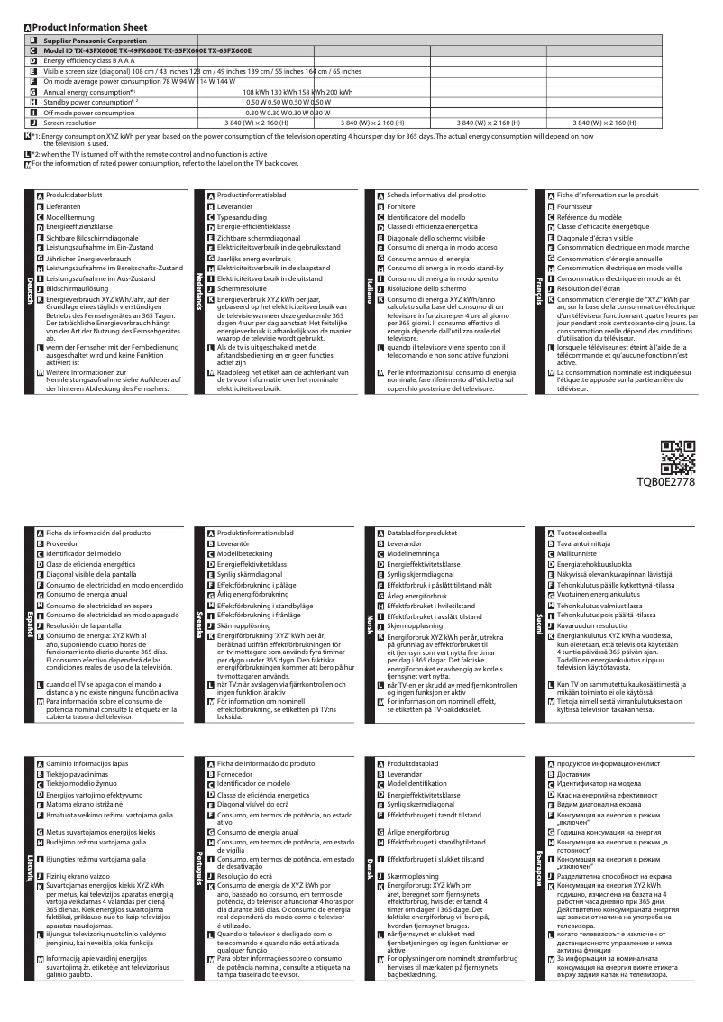 Imagen de la primera página del manual del dispositivo TX-43FX600E
