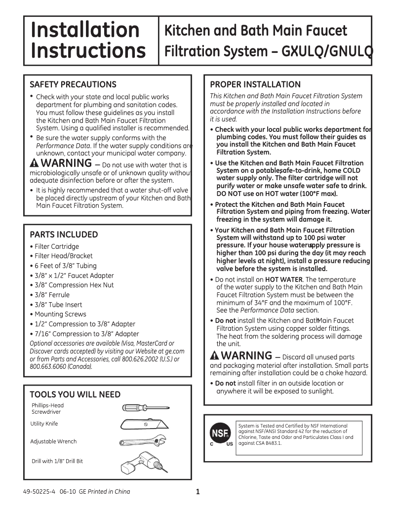 Página 1 del manual Manual de uso y mantenimiento GE GNULQ