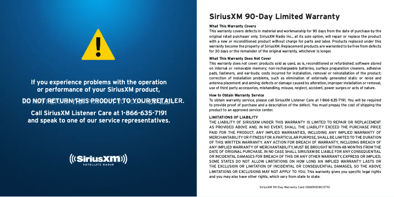 Imagen de la primera página del manual del dispositivo SiriusXM SXSD2