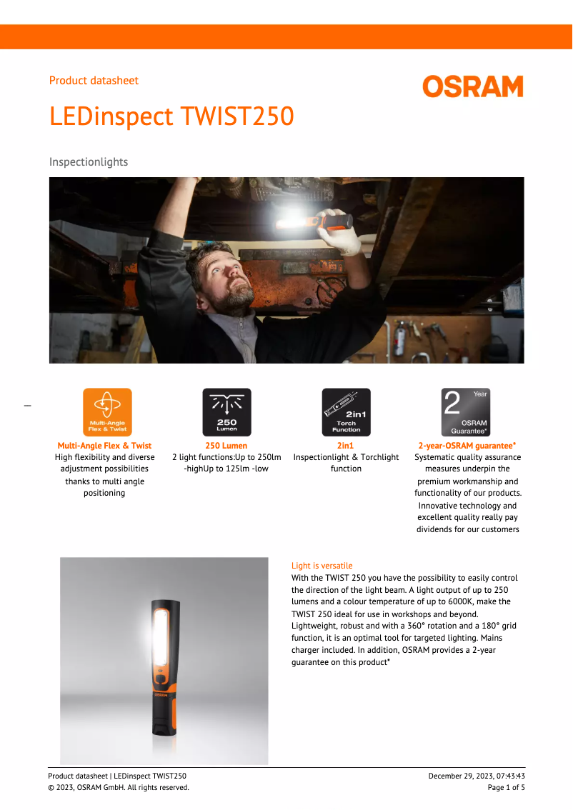 Imagen de la primera página del manual del dispositivo LEDinspect TWIST250