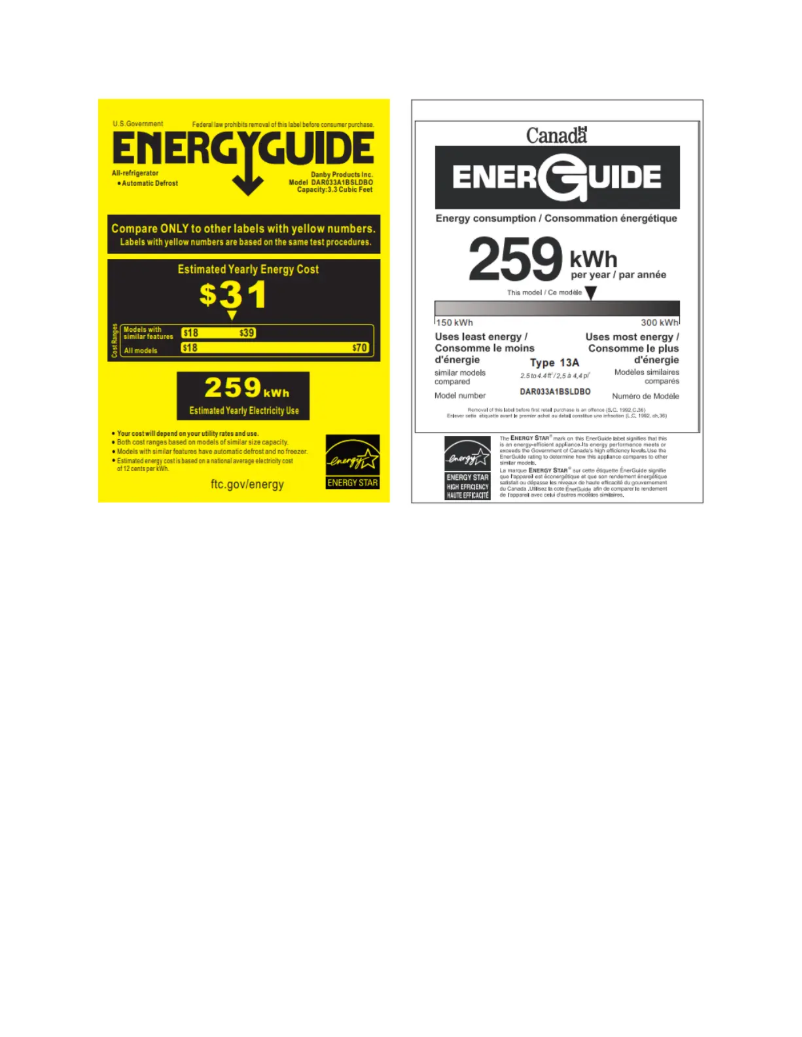 Página 1 del manual Etiqueta energética Danby DAR033A1BSLDBO