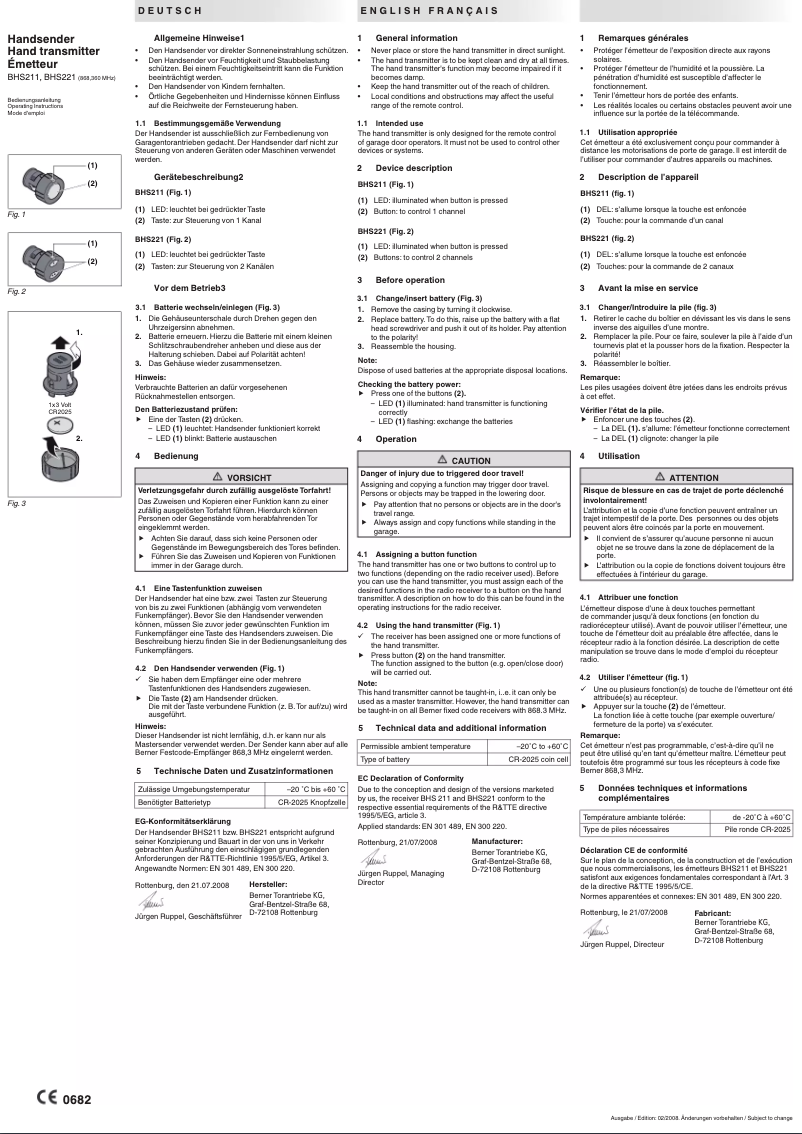 Imagen de la primera página del manual del dispositivo BHS211