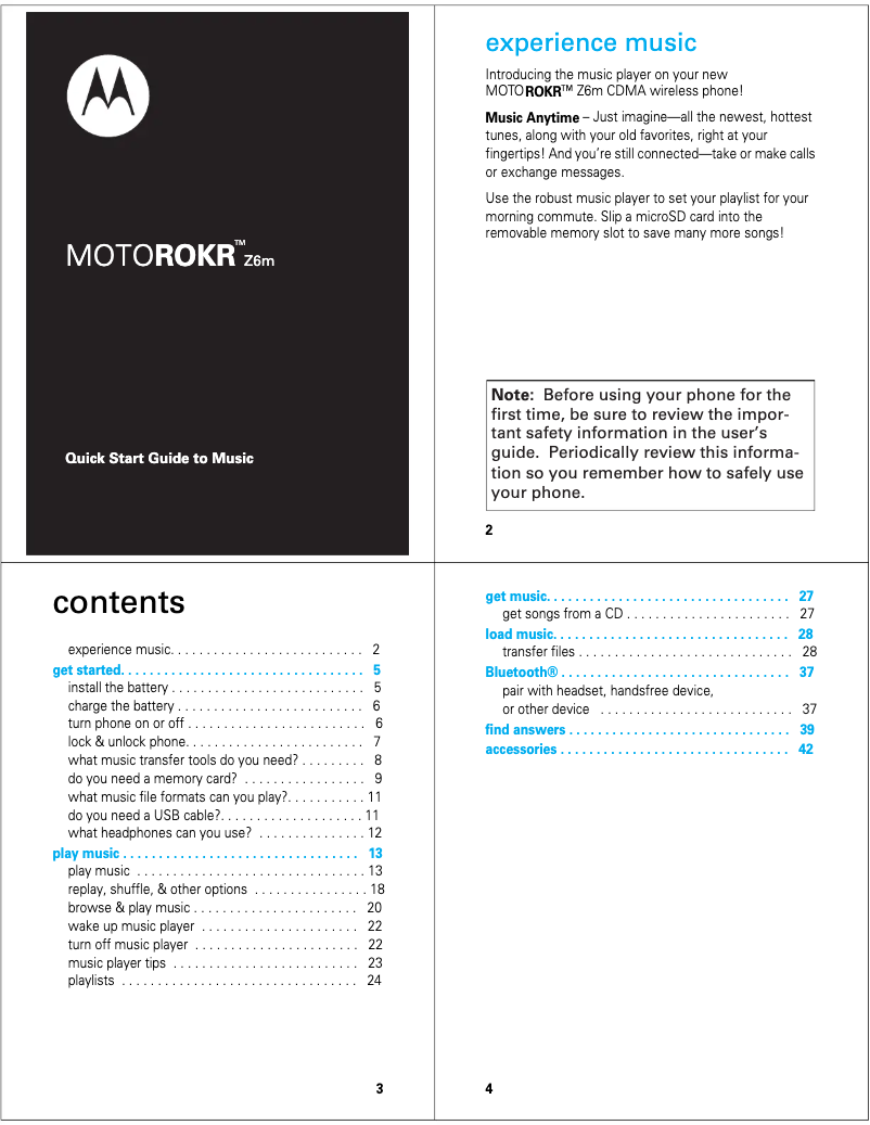 Página 1 del manual Guía de inicio rápido Motorola MOTOROKR Z6m