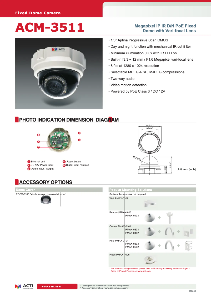 Página 1 del manual Ficha técnica ACTi ACM-3511