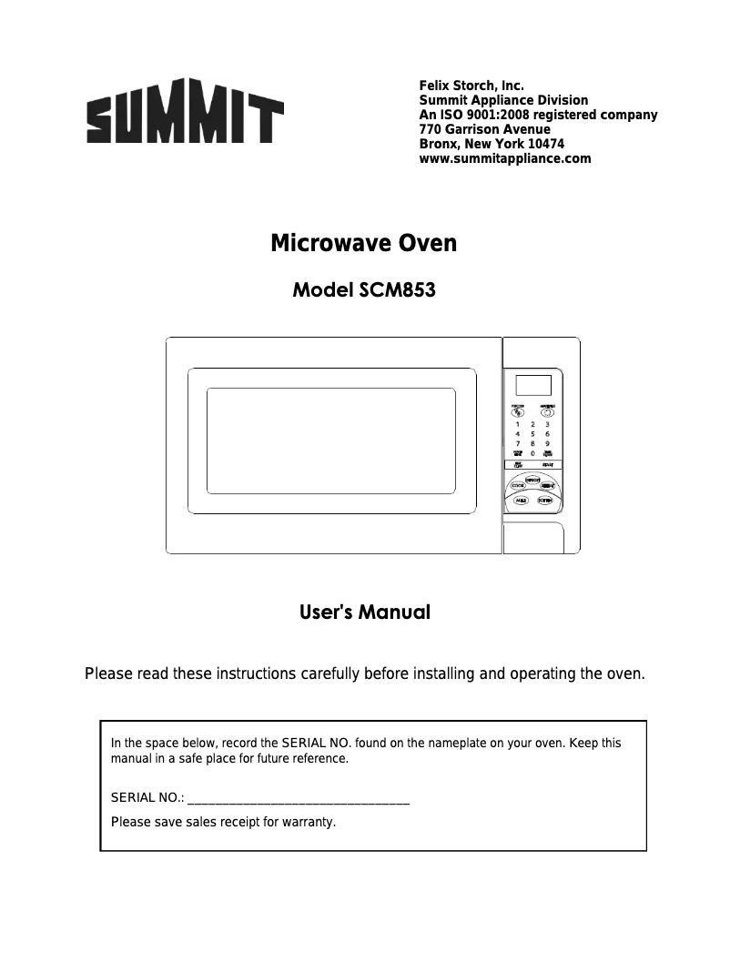 Página 1 del manual Manual de instrucciones Summit SCM853