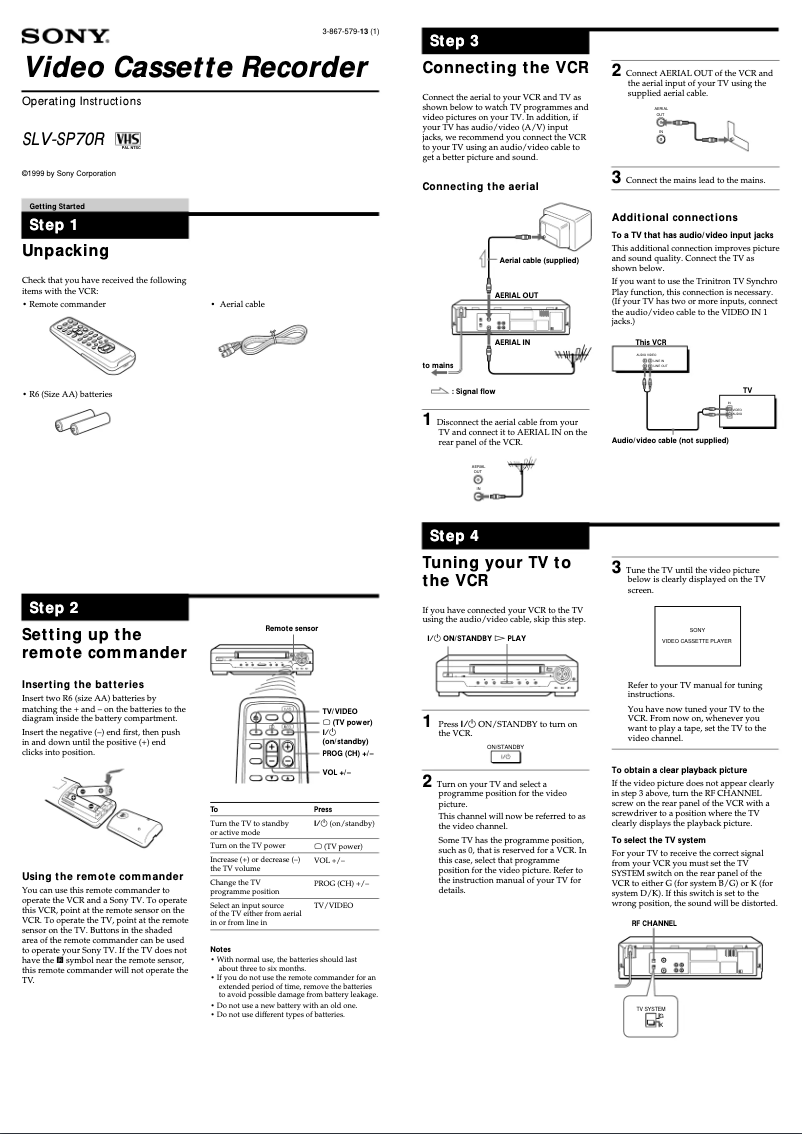 Imagen de la primera página del manual del dispositivo SLV-SP70R