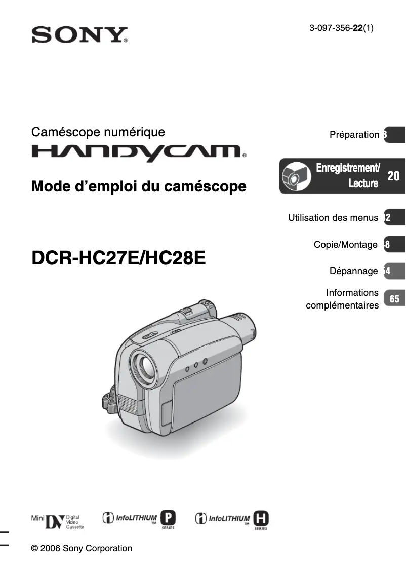 Imagen de la primera página del manual del dispositivo DCR-HC27E