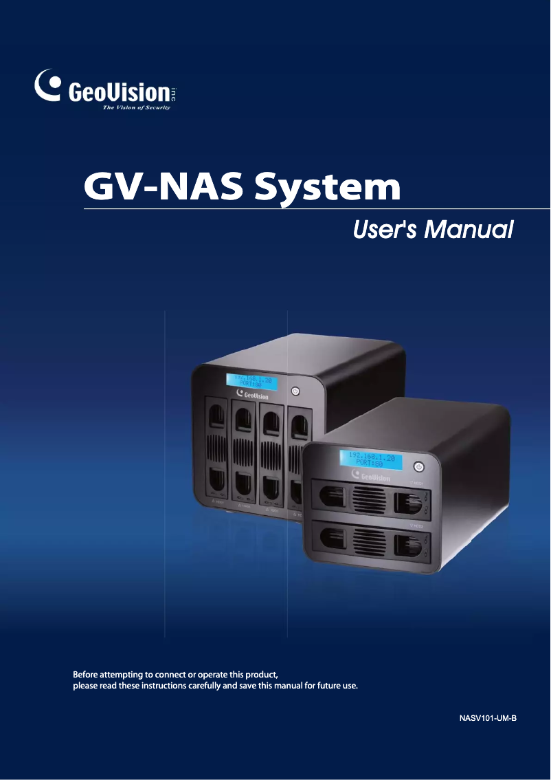 Imagen de la primera página del manual del dispositivo GV-NAS2008