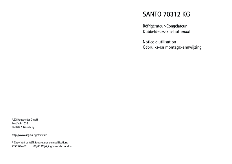 Página nº 1 - Manual de usuario AEG Santo 70312 KG