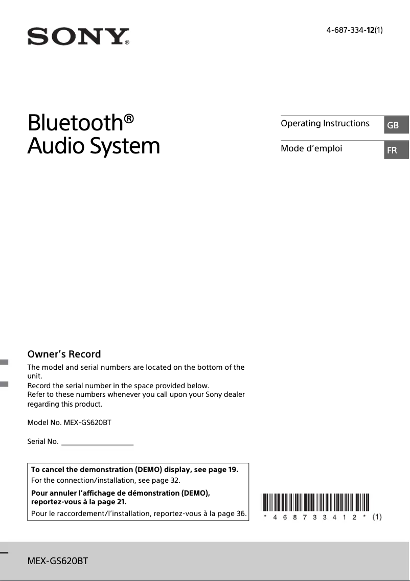 Imagen de la primera página del manual del dispositivo MEX-GS620BT