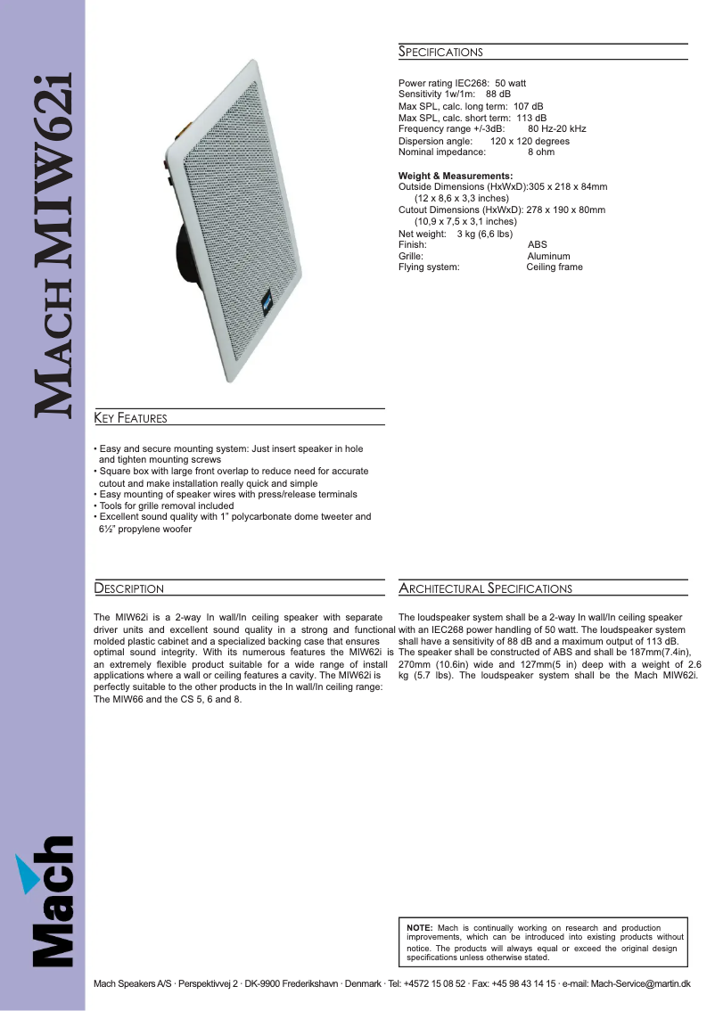 Página 1 del manual Ficha técnica Martin Mach MIW62i