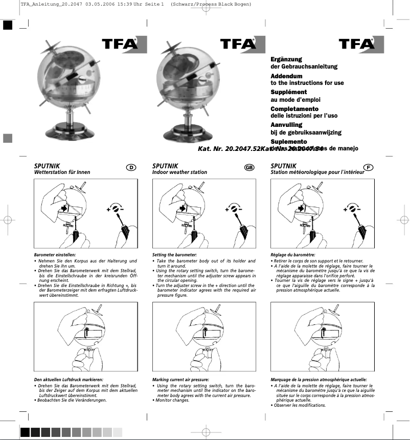 Imagen de la primera página del manual del dispositivo SPUTNIK 20.2047.52.B