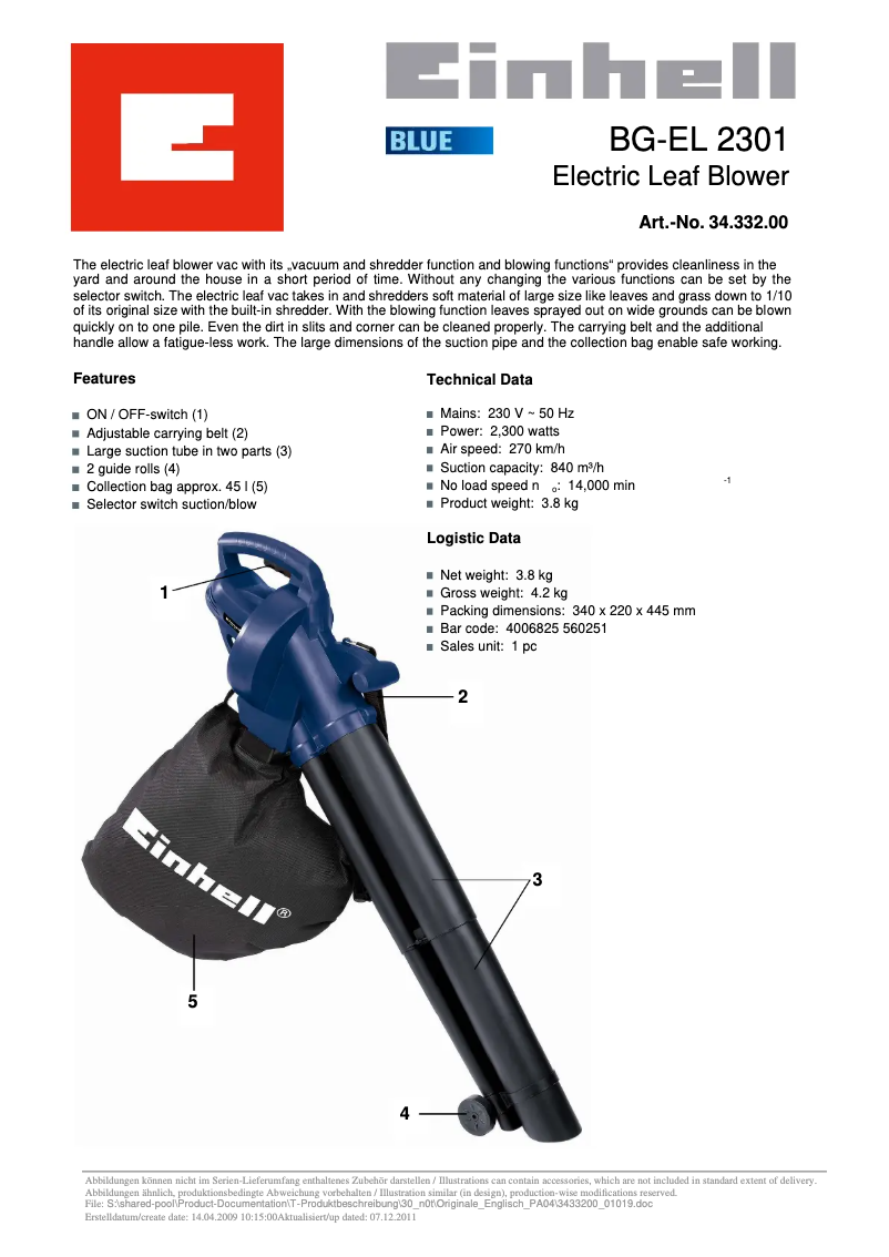 Página 1 del manual Manual de usuario Einhell BG-EL 2301