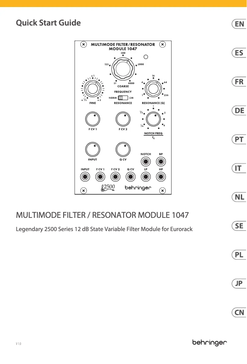Página 1 del manual Guía de inicio rápido Behringer Behringer Multimode Filter / Resonator Module 1047
