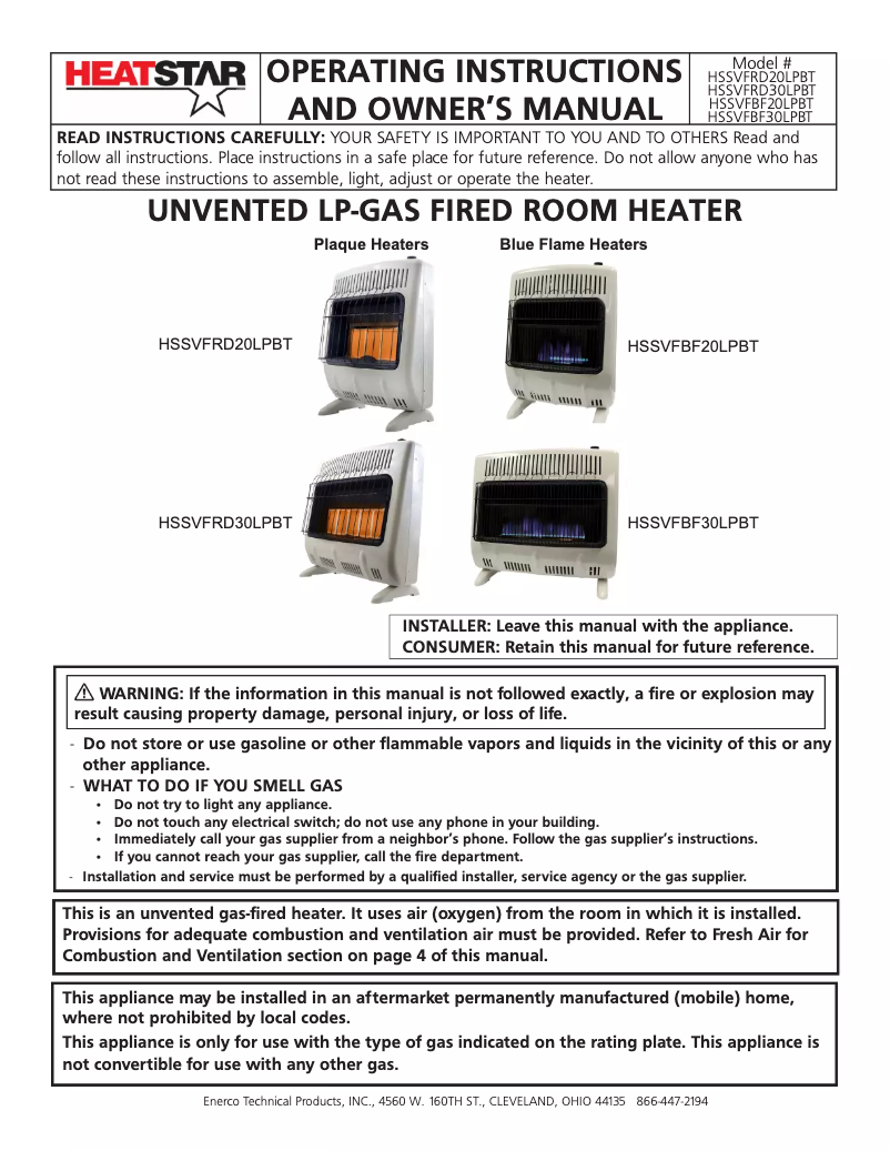Página 1 del manual Manual de usuario HeatStar HSSVFRD30LPBT