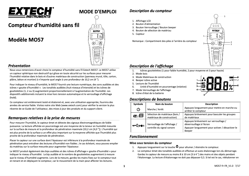 Página 1 del manual Manual de usuario Extech MO57