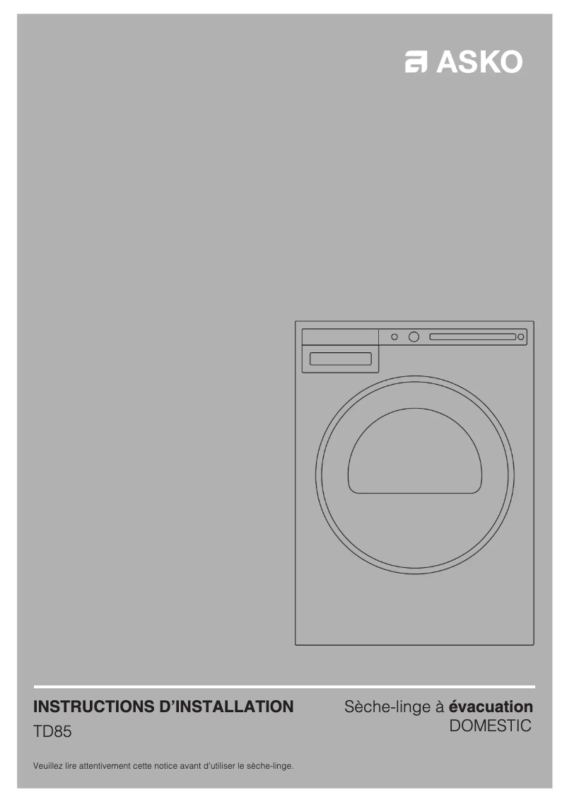 Página 1 del manual Guía de instalación Asko T611VUW